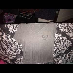 gray, long, “angel”, tee shirt